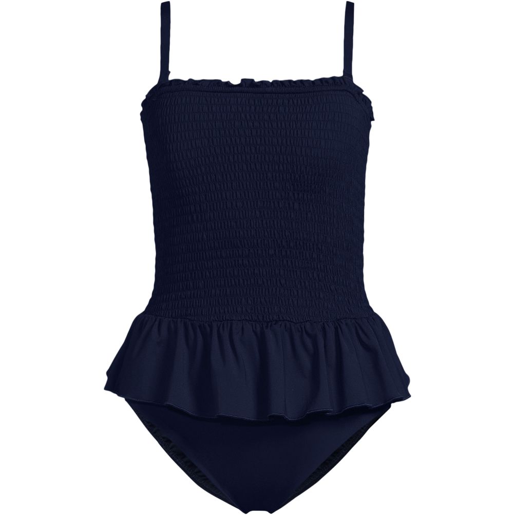 【Andequal】frill neck peplum one-piece Women's Smocked Bandeau Peplum One Piece Swimsuit | Lands' End