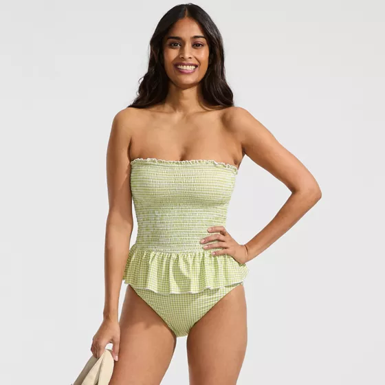 Women's Smocked Bandeau Peplum One Piece Swimsuit - primary