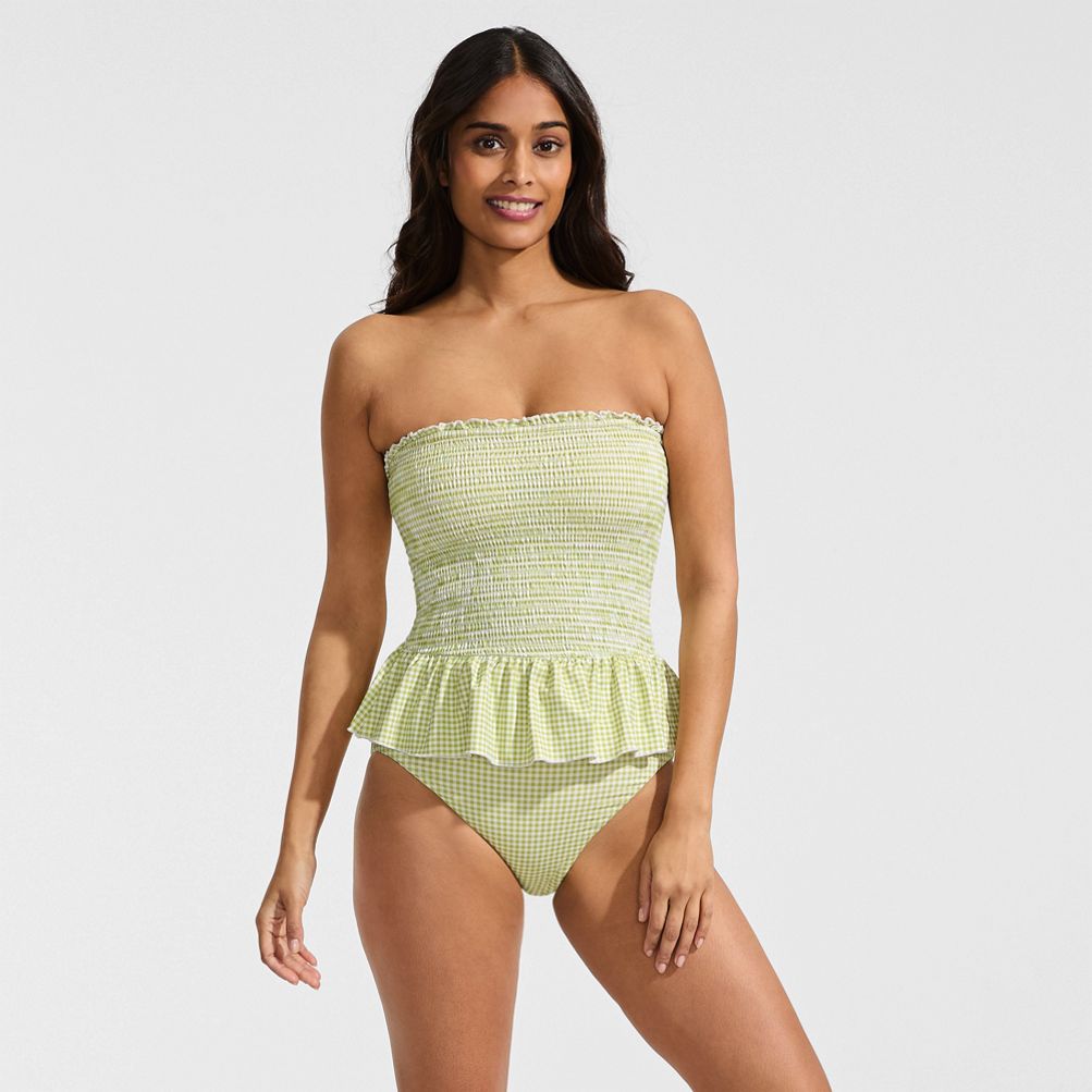 Women's Smocked Bandeau Peplum One Piece Swimsuit | Lands' End