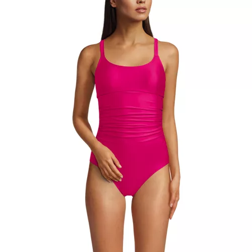 Women's Essential Tie Back Ruched One Piece Swimsuit, Front
