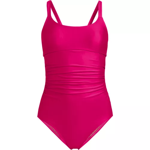 Women's Essential Tie Back Ruched One Piece Swimsuit, Front