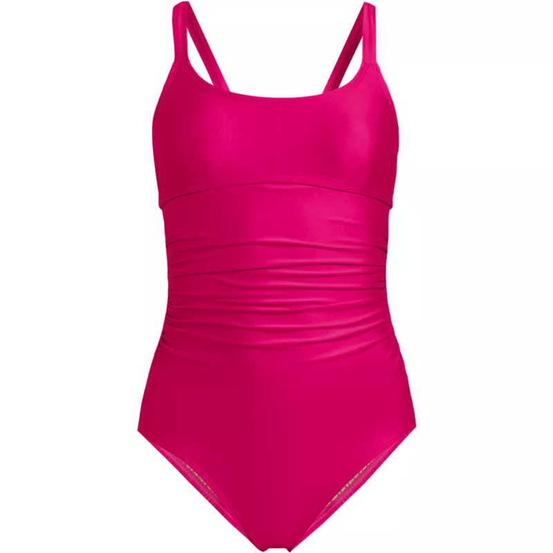 Women's Essential Tie Back Ruched One Piece Swimsuit, Front
