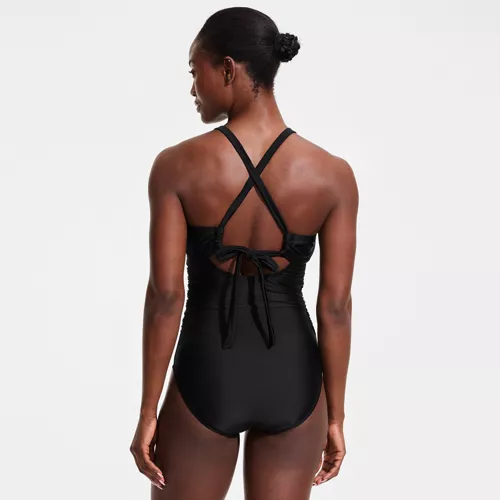 Women's Essential Tie Back Ruched One Piece Swimsuit, Back