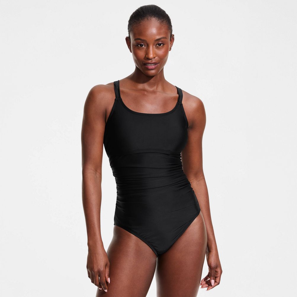 Women's Essential Tie Back Ruched One Piece Swimsuit | Lands' End