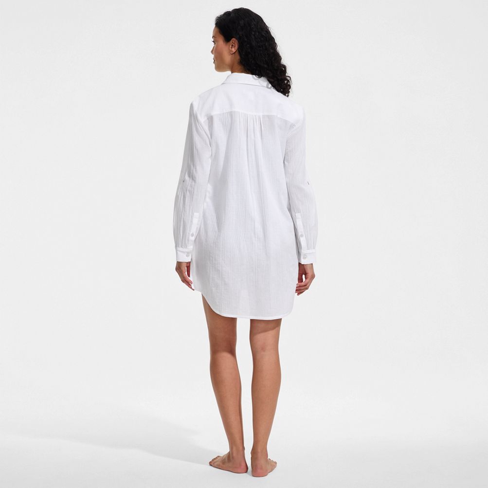 shirt dress cover up Women's New Button-Up Cover-Up Regular Wash Tab Shirt Dress Cover Up +