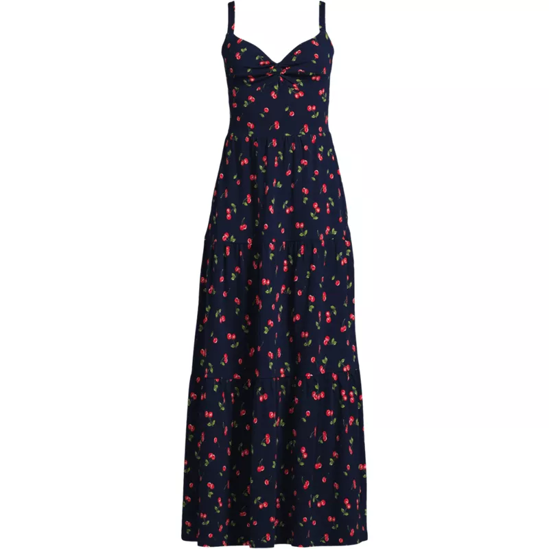 Women's Petite Cotton Modal Twist Front Tiered Maxi Dress, Front