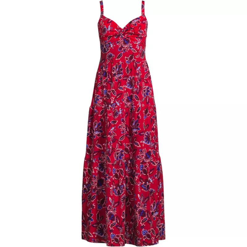 Women's Cotton Modal Twist Front Tiered Maxi Dress, Front