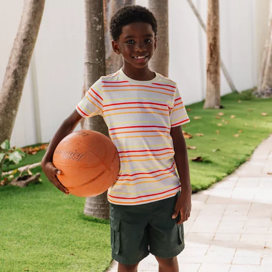 Boys Short Sleeve Stripe Crewneck Tee - primary