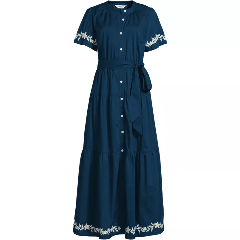 Women's Petite Cotton Voile Button Front Maxi Dress, Front