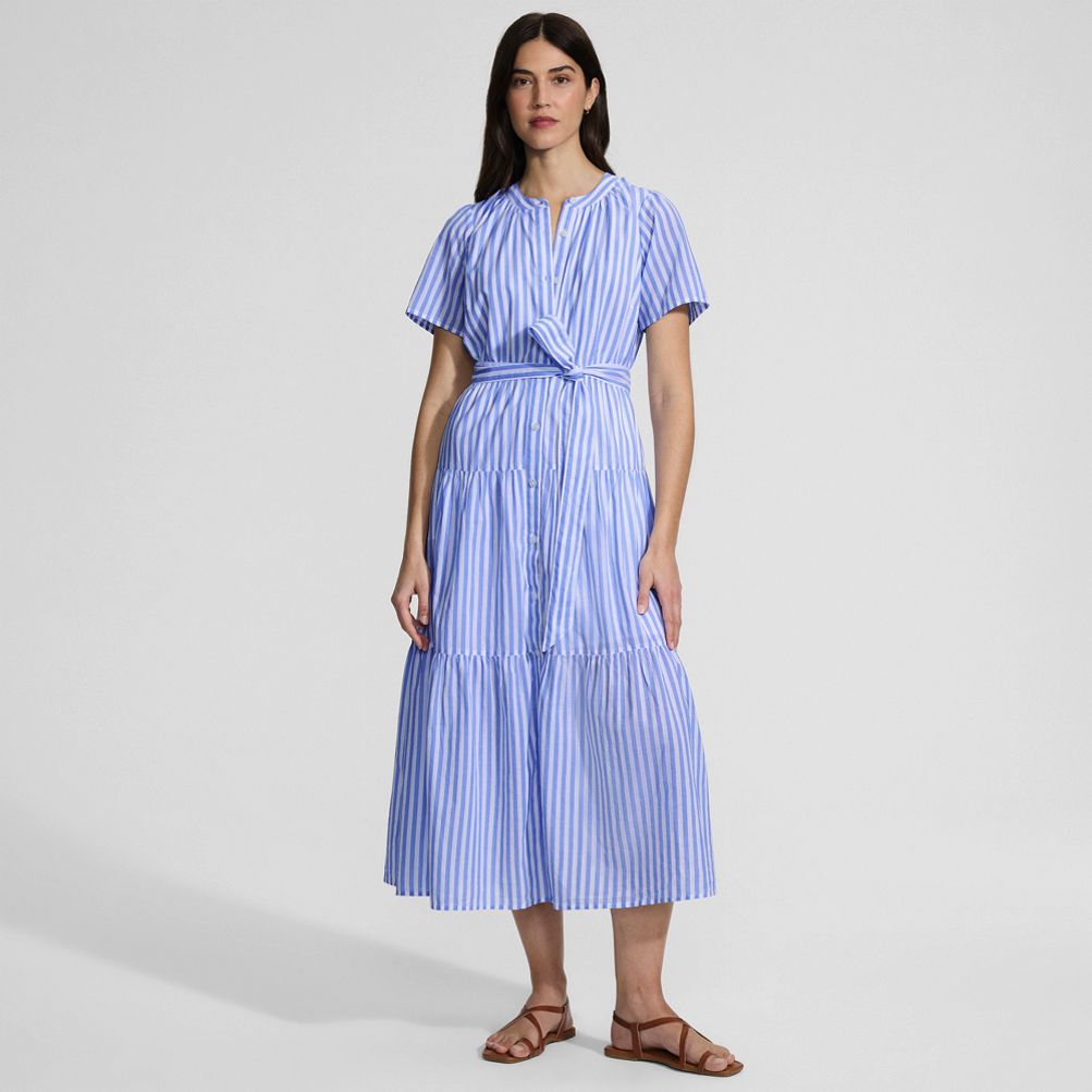cotton voile dress Turquoise Trapeze | WHISTLES a crew neck and gathered fabric at the shoulders making it an airy Allyson Cotton Voile Dress Ivory
