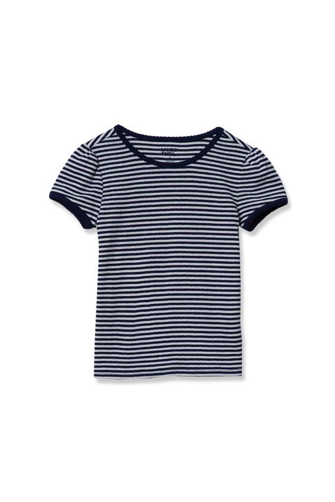 Girls Short Sleeve Pointelle Knit Tee - Lands' End - Blue - XXS