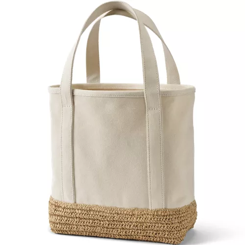 Medium Raffia Open Top Canvas Tote Bag | Lands' End