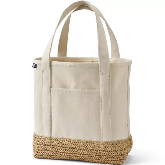 Medium Raffia Open Top Canvas Tote Bag - primary