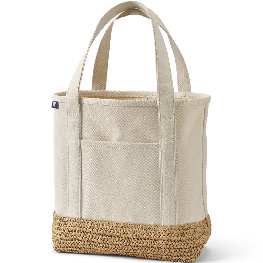 Medium Raffia Open Top Canvas Tote Bag | Lands' End