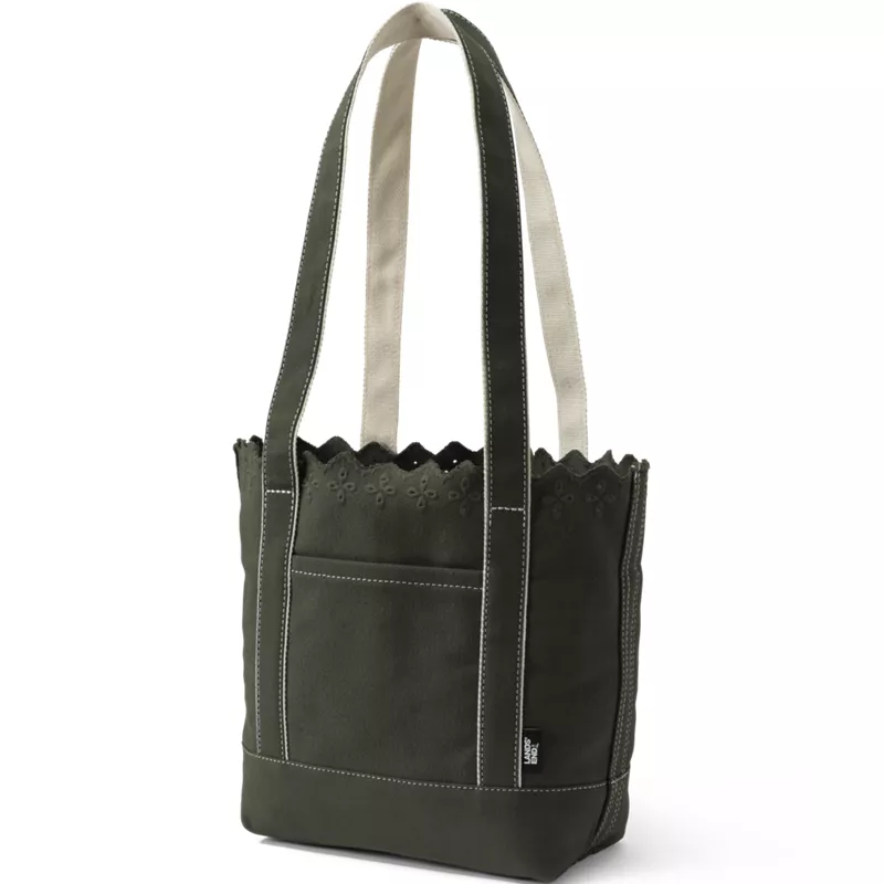 Medium Eyelet Canvas Long Handle Open Top Tote, Front
