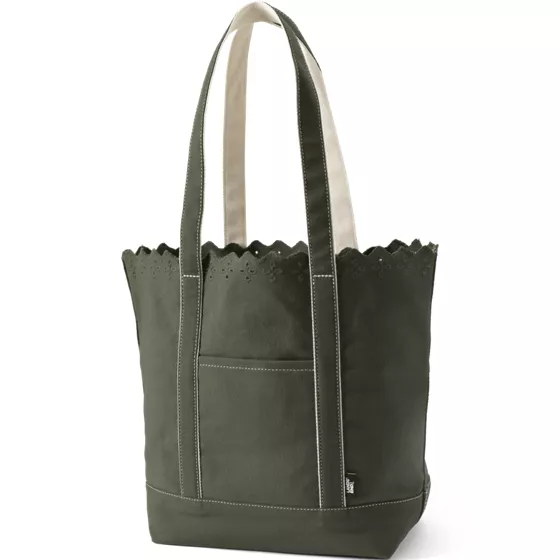 Large Eyelet Canvas Long Handle Open Top Tote - primary