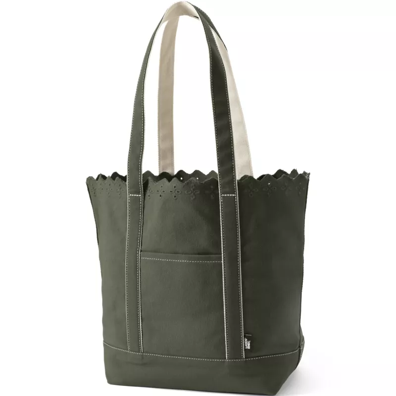 Large Eyelet Canvas Long Handle Open Top Tote, Front