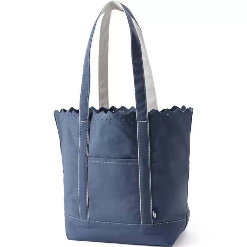 Large Eyelet Canvas Long Handle Open Top Tote, Front