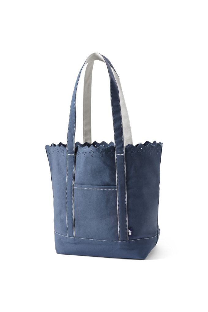 Lands' End Large Eyelet Canvas Long Handle Open Top Tote In Blue