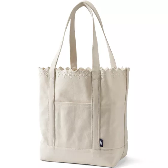 Large Eyelet Canvas Long Handle Open Top Tote - primary