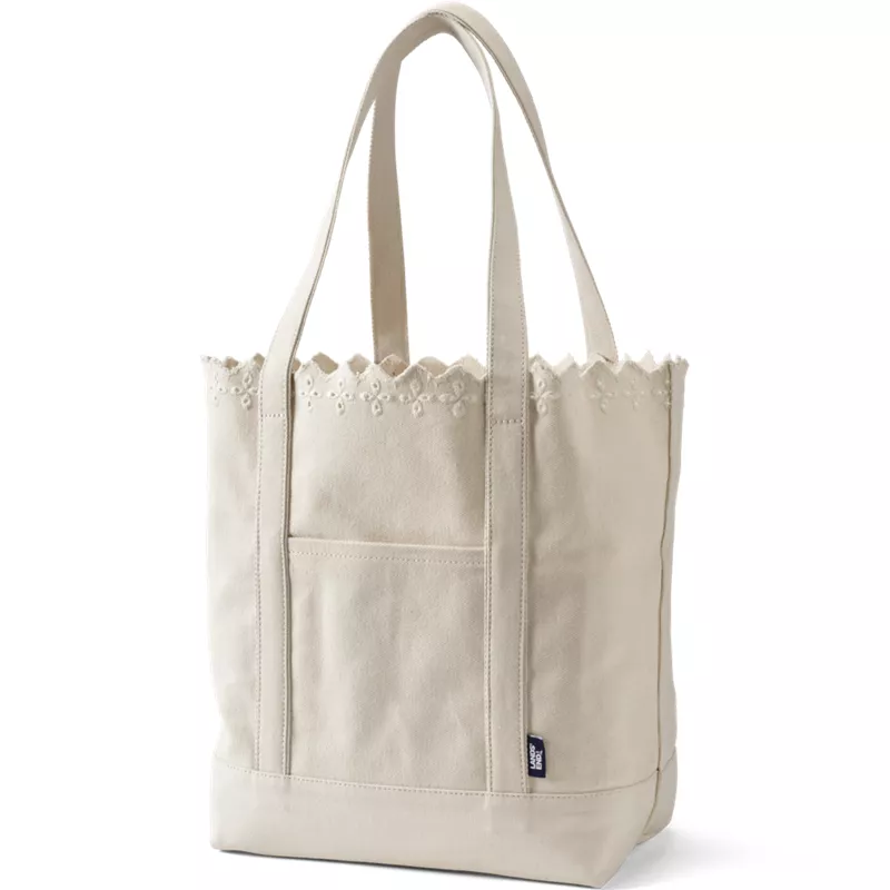 Large Eyelet Canvas Long Handle Open Top Tote, Front