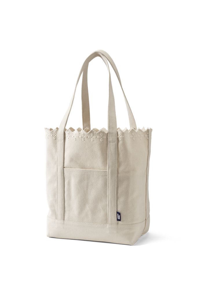 Lands' End Large Eyelet Canvas Long Handle Open Top Tote In White ...