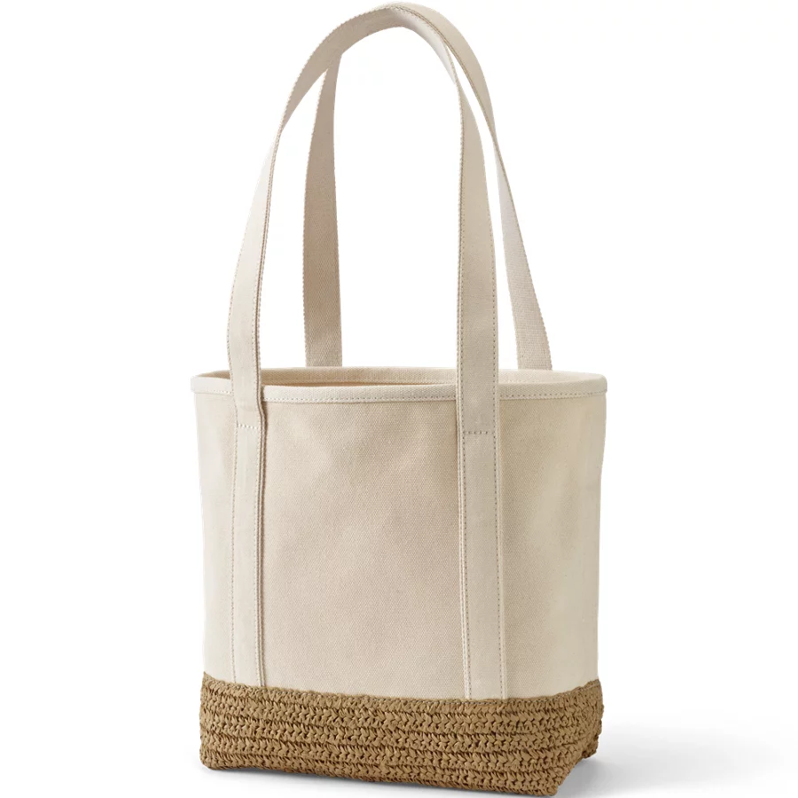 Medium Raffia Open Top Canvas Tote Bag view 2