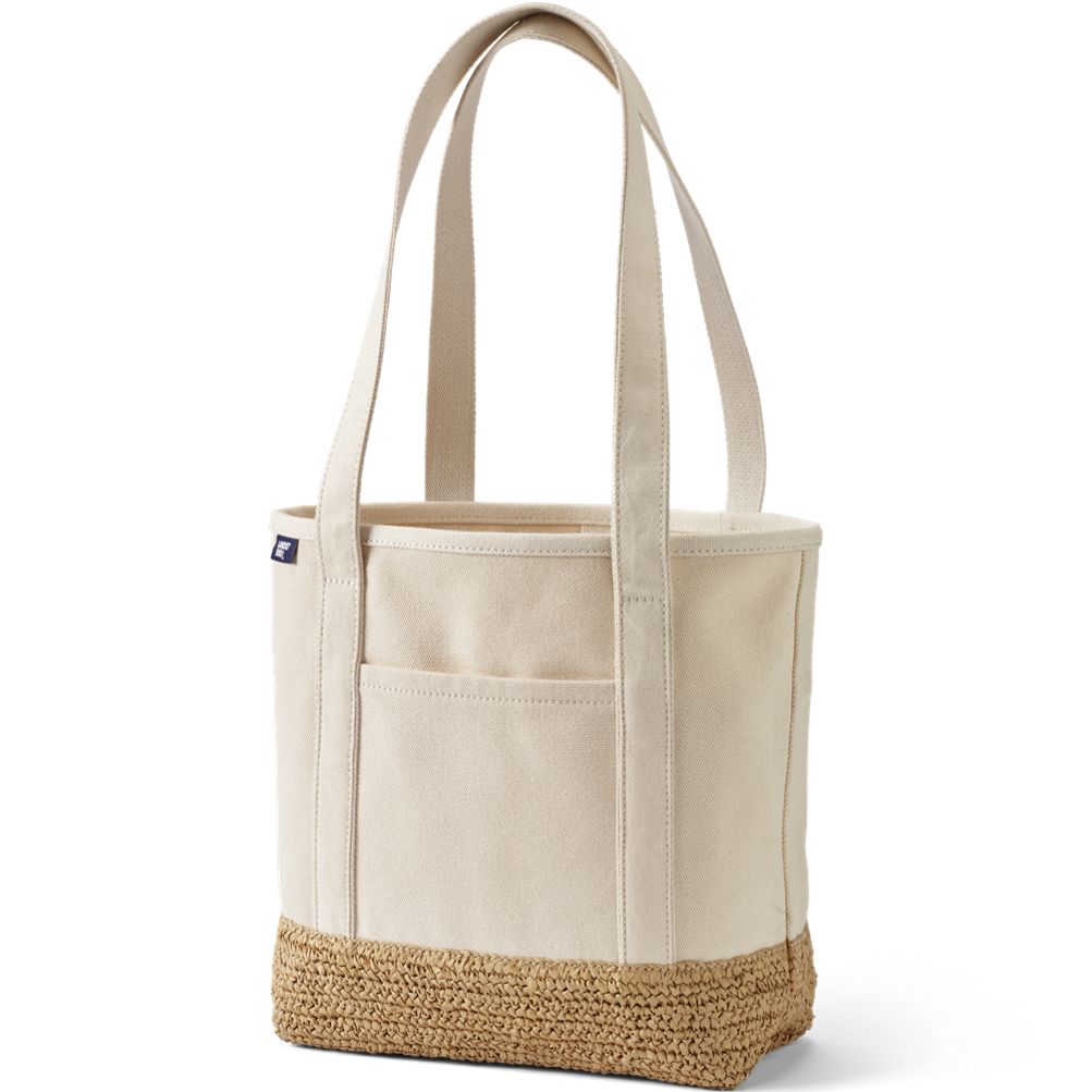 Medium Raffia Open Top Long Handle Canvas Tote Bag | Lands' End