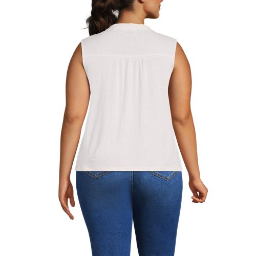 Women's Linen Blend Ruffle Trim Tank Top - image 3