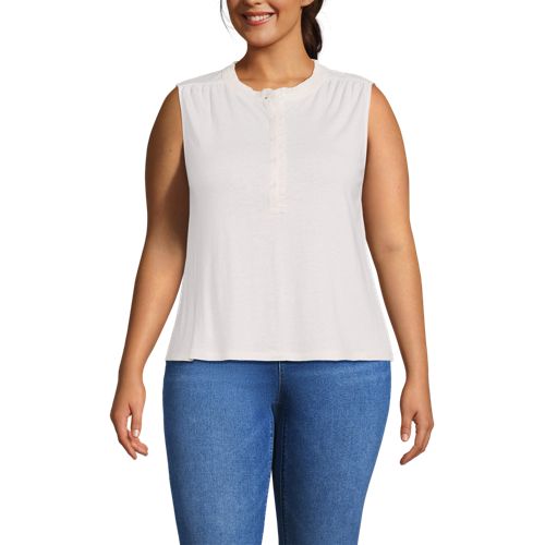 Women's Linen Blend Ruffle Trim Tank Top - image 2