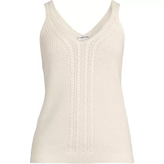 Women's Cotton Cable V-neck Tank Sweater - primary