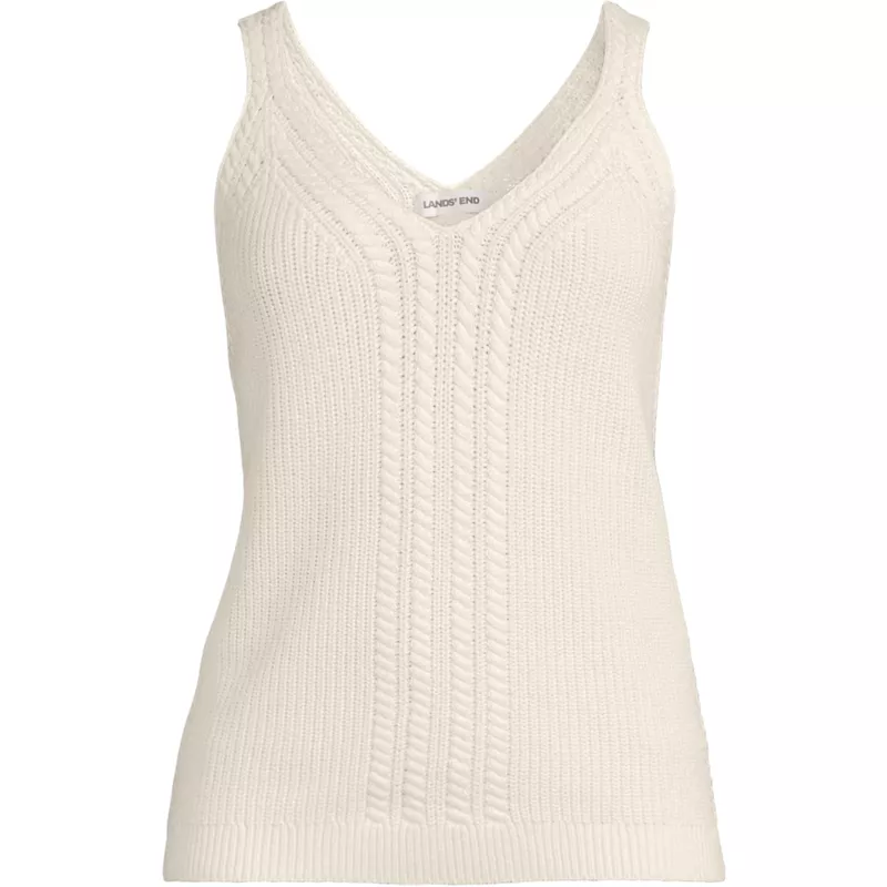 Women's Cotton Cable V-neck Tank Sweater, Front
