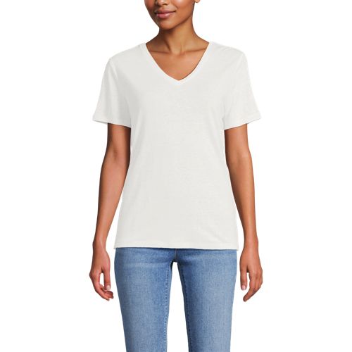  Lands' End Soft Flow Shirt Aus Leinenmix Mit V-ausschnitt, Damen, Größe:32-34 Regular, Weiß, Leinen/baumwolle Modal, By Lands' End 
