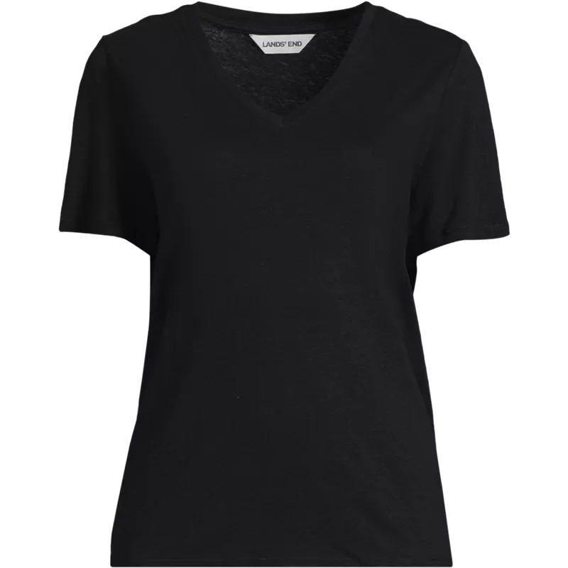 Women's Short Sleeve Linen Blend V-neck Tee, Front
