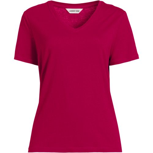 Soft Drape Linen Blend V-Neck T-Shirt, Women, size: M, regular, Pink, Linen/Cotton Modal, by Lands' End