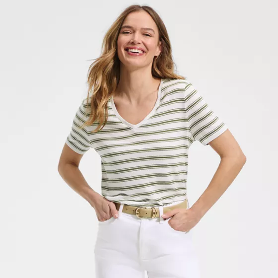 Women's Short Sleeve Linen Blend V-neck Tee - primary