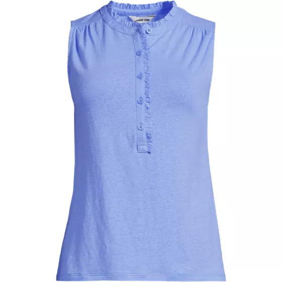 Women's Linen Blend Ruffle Trim Tank Top - primary