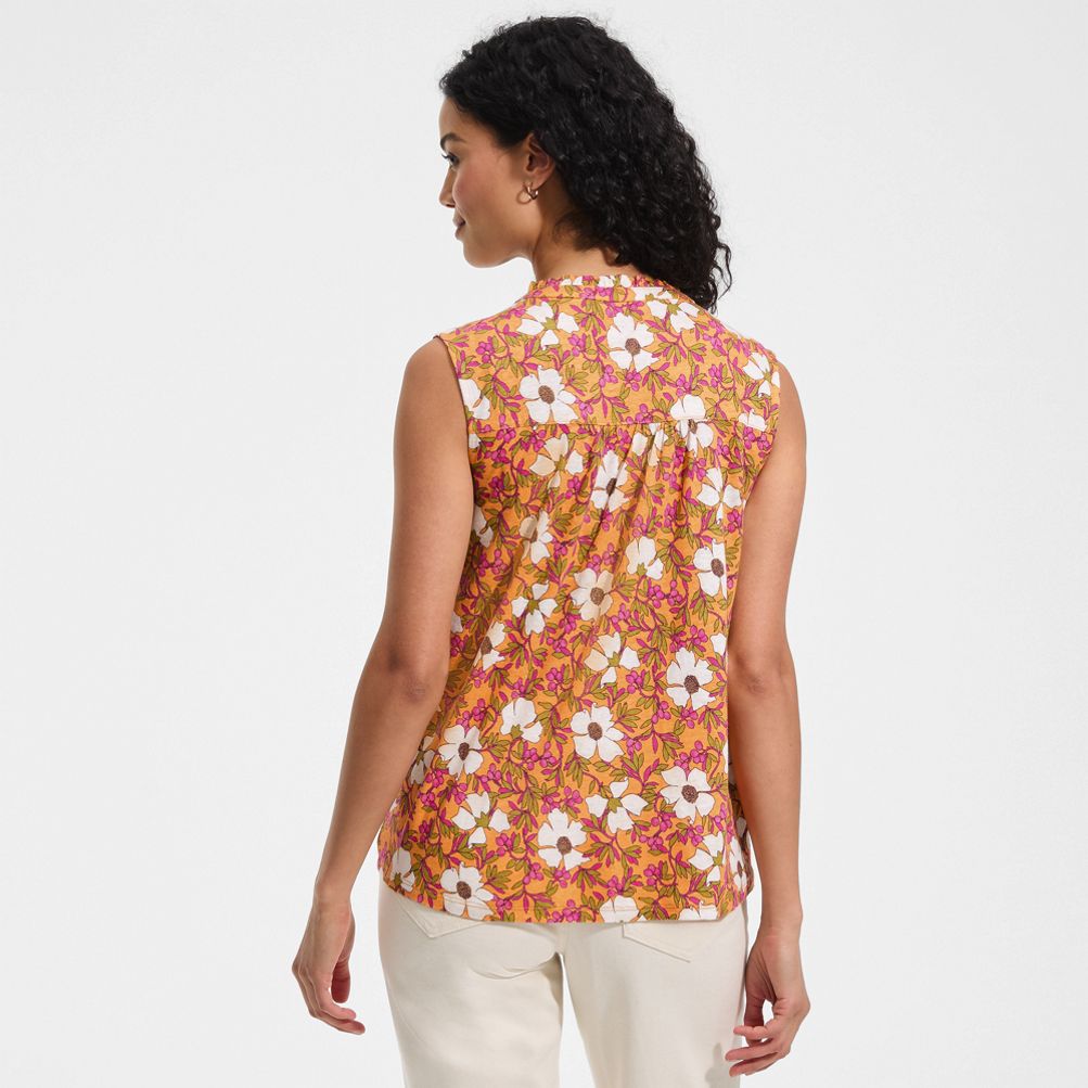 Women's Linen Blend Ruffle Trim Tank Top | Lands' End