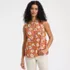 Women's Linen Blend Ruffle Trim Tank Top, Front