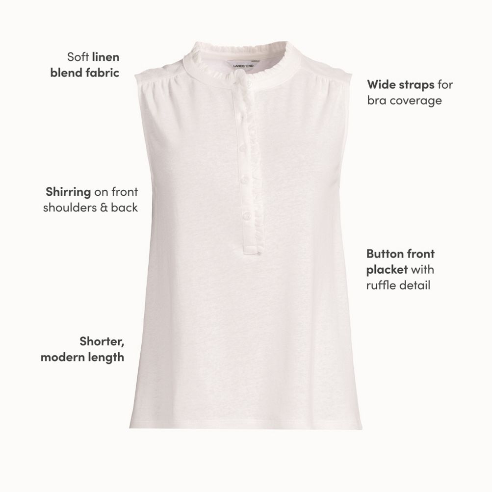 Women's Linen Blend Ruffle Trim Tank Top | Lands' End