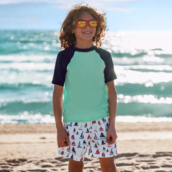 Boys Chlorine Resistant 5" Swim Trunks with Mesh Liner - primary