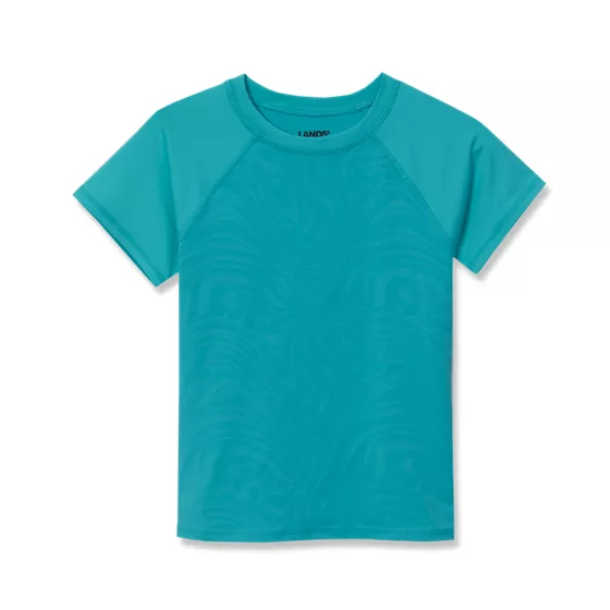 Girls Chlorine Resistant Short Sleeve Magic Print Swim Rash Guard - primary