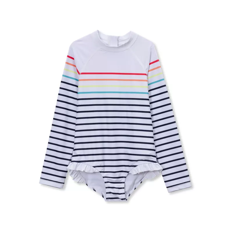 Girls Chlorine Resistant Long Sleeve Ruffle One Piece Swimsuit, alternative image