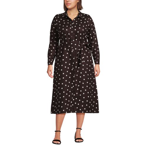  Lands' End Premium Reinleinen-midikleid, Damen, Größe:48 Plus, Braun, By Lands' End 