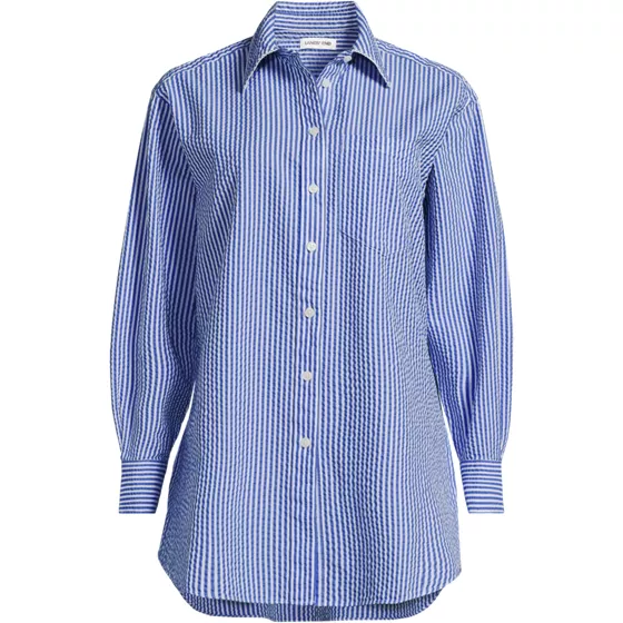 Women's Plus Size Oversized Seersucker Shirt - primary