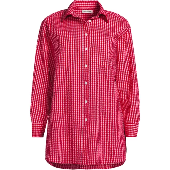 Women's Oversized Seersucker Shirt - primary