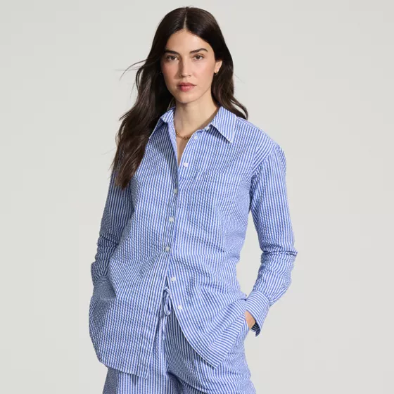 Women's Oversized Seersucker Shirt - primary