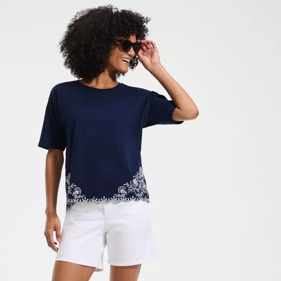 Women's Short Sleeve Slub Jersey Eyelet T-Shirt - primary