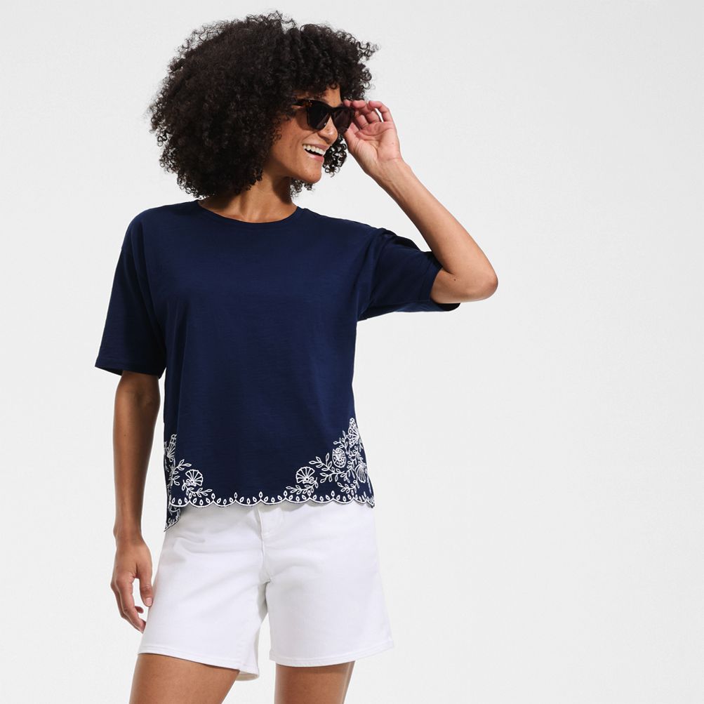 Women's Short Sleeve Slub Jersey Eyelet T-Shirt | Lands' End