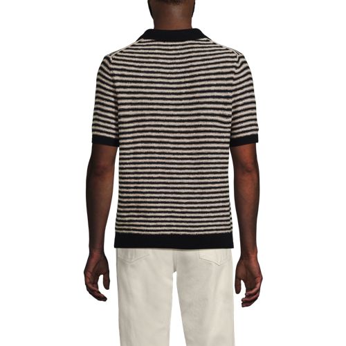  Lands' End Leinenmix-polopullover Mit Kurzen ärmeln, Herren, Größe:44-46 Regular, Schwarz, Baumwolle/leinen/nylon, By Lands' End 
